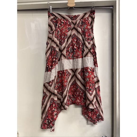 Free People Skirt Size 8 Paradise Printed High-Low Maxi BoHo Pimento Combo Red - Picture 5 of 7